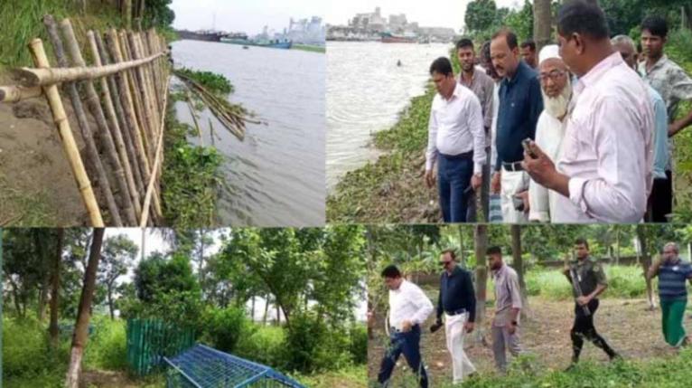 শীতলক্ষ্যায় বিলীন হতে যাওয়া শান্তিনগর কবরস্থান পরিদর্শনে ইউএনও