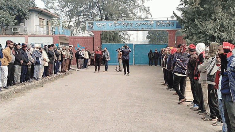 আউটসোর্সিং নিয়োগে অনিয়ম, যমুনা সার কারখানায় শ্রমিকদের কর্মবিরতি ও মানববন্ধন
