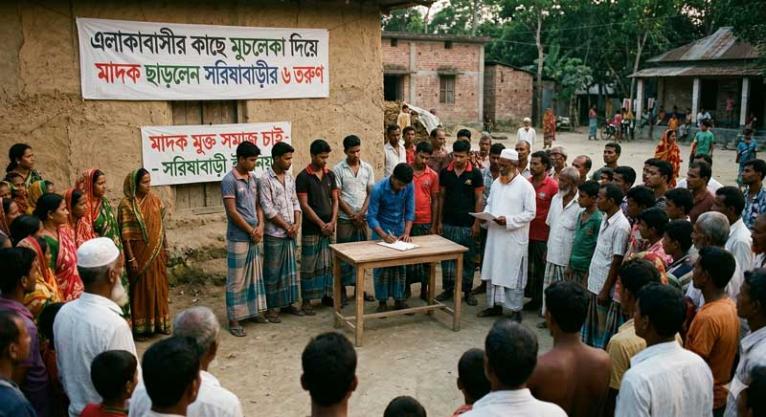 এলাকাবাসীর কাছে মুচলেকা দিয়ে মাদক ছাড়লেন সরিষাবাড়ীর ৬ তরুণ