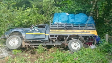 ফরিদপুরে নিয়ন্ত্রণ হারিয়ে মহাসড়কের পাশে মিনি পিকআপ
