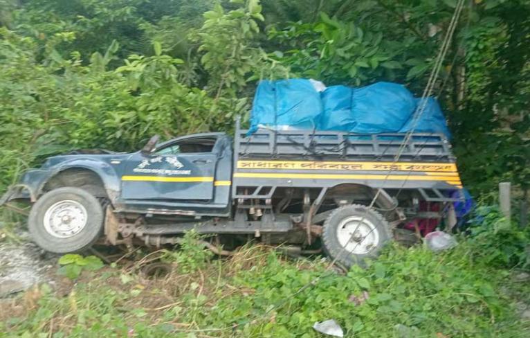 ফরিদপুরে নিয়ন্ত্রণ হারিয়ে মহাসড়কের পাশে মিনি পিকআপ