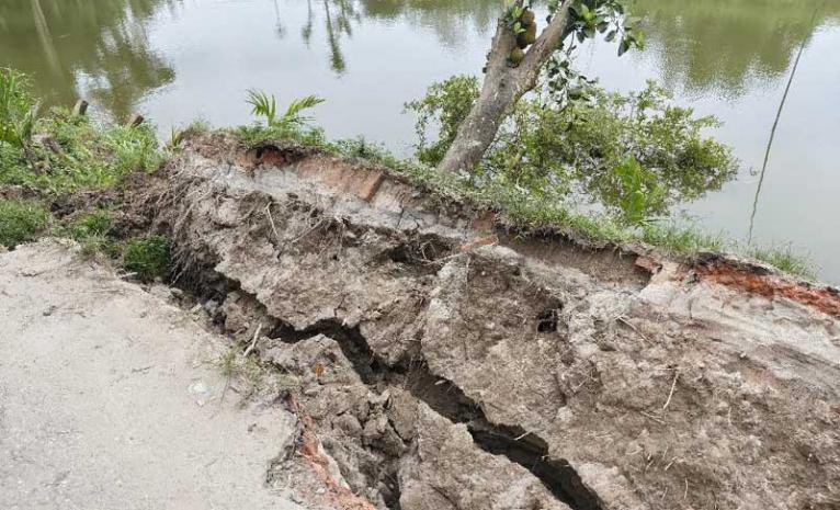 পুকুর পাড়ে রাস্তা ধস, সরিষাবাড়ীতে চলাচলে চরম ভোগান্তি, প্রশাসনের দৃষ্টি আকর্ষণ