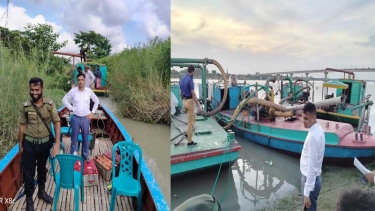 কালকিনিতে অবৈধ বালু উত্তোলনকারীদের বিরুদ্ধে ৪ ঘণ্টার অভিযান,৫টি ড্রেজার জব্দ