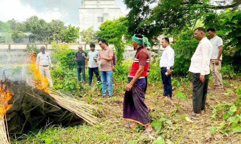 সালথায় ইউএনওর অভিযানে ৩৫টি নিষিদ্ধ ‘চায়না দুয়ারি’ ধ্বংস