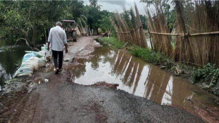 বোয়ালমারীর খানাখন্দে বেহাল সাতৈর-ডোবরা সড়ক, বাড়ছে দুর্ঘটনার ঝুঁকি
