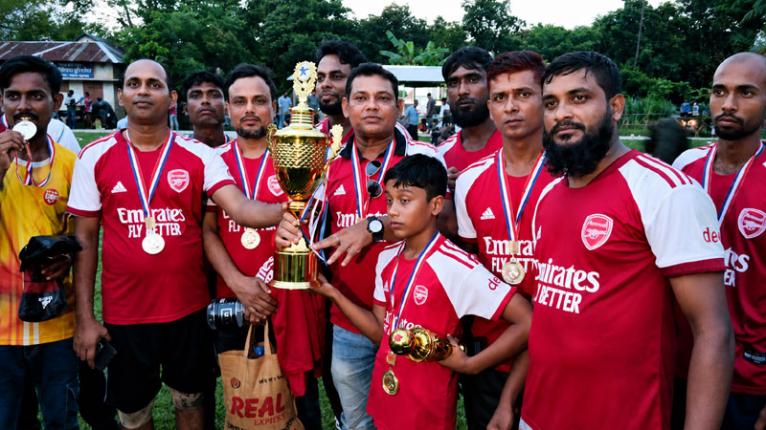 নগরকান্দায় মাদকবিরোধী সচেতনতায় প্রীতি ফুটবল ম্যাচে আমজনতা একাদশের জয়